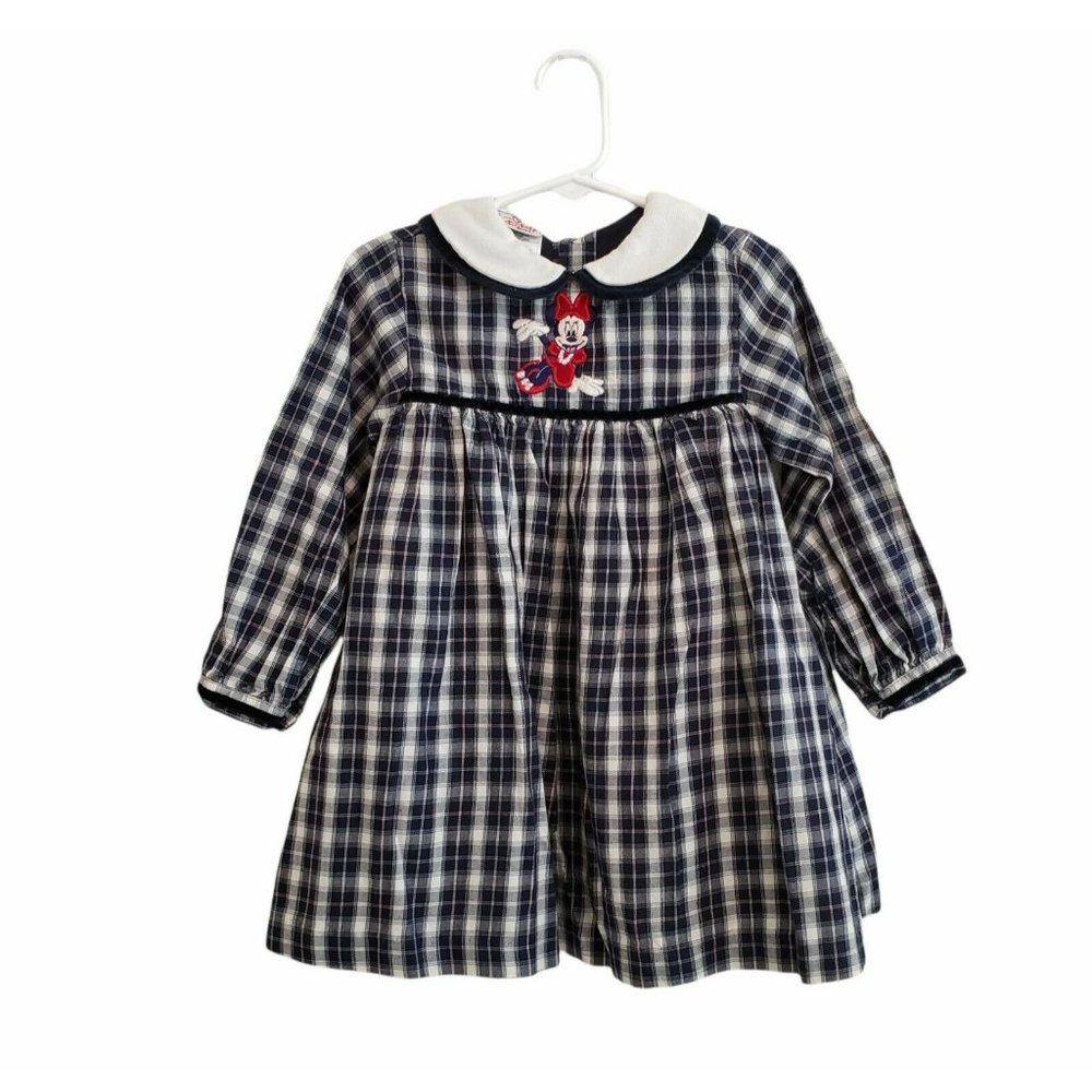 Vintage Disney Store Minnie Mouse Plaid Flannel Collared Long Sleeve Dress 3T